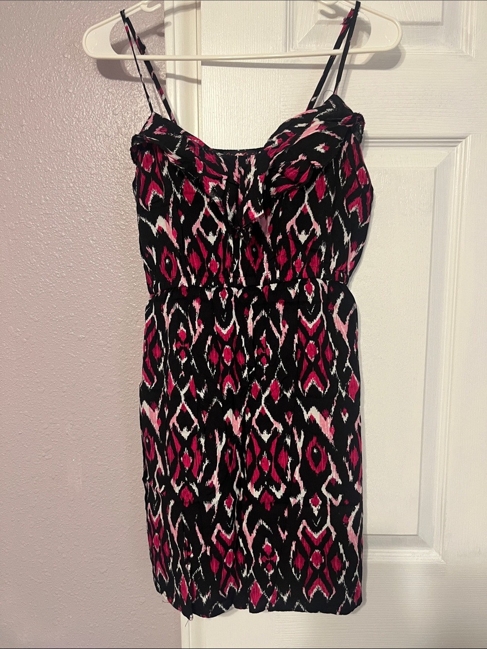 Ultra Flirt Black and Pink Printed Spaghetti-Strap Mini Dress